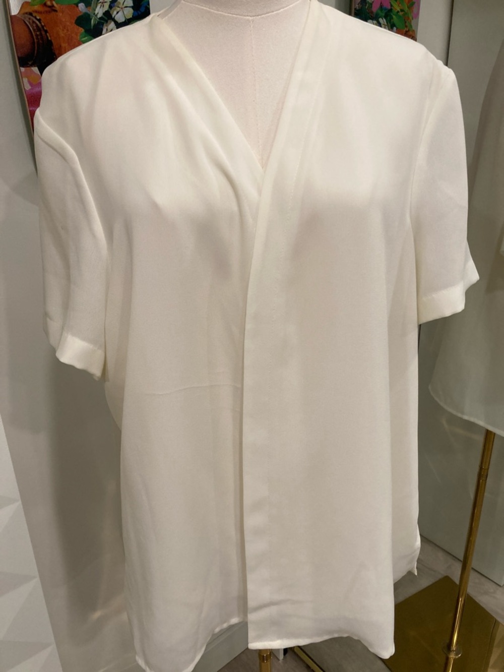 Elegantly Draped Cream Button-Front Women's Blouse